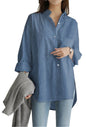 Fashionable Women’s Long Sleeve Button-Down Shirt - Relaxed Fit Irregular Hem for Summer Autumn Winter Work & Casual Wear