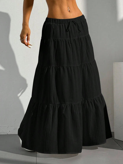 White Skirt Lace-up Large Swing Skirt Loose Long Dress