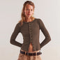 Fashion Hot Sale 2025 Women's Long Sleeve Crew Neck Button Ribbed Solid Color Autumn and Winter Warm Cardigan Jacket Women
