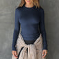 2025 New Y2K Ribbed Round Neck Long Sleeve T Shirt Women Slim Fit Crop Top Pure Desire Fashion