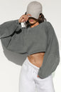 2025 Women's Cropped Round Neck Sweatshirt Long Sleeve T Shirt Workout Knit Top Casual Streetwear Fashion