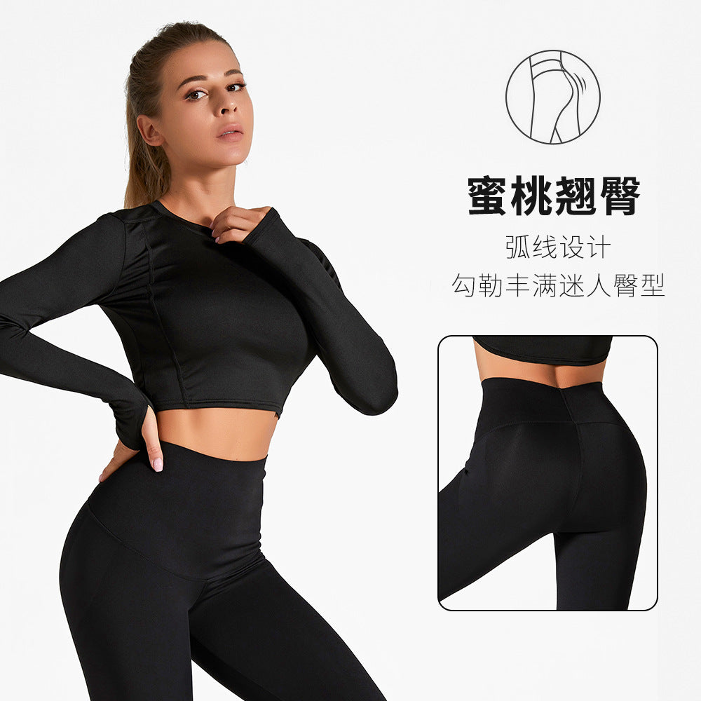 Women Summer Long Sleeve Quick Dry Yoga Set Fitness Running Top Pants Workout Clothes