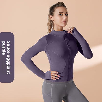Autumn Winter Workout Quick Dry Sun Protection Women's Tight Yoga Jacket High Elasticity Breathable for Running Fitness