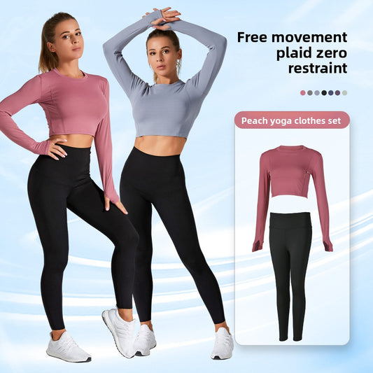 Women Summer Long Sleeve Quick Dry Yoga Set Fitness Running Top Pants Workout Clothes